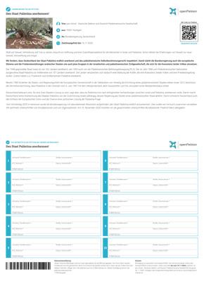 Unterschriftsliste zur Petition Den Staat Palästina anerkennen